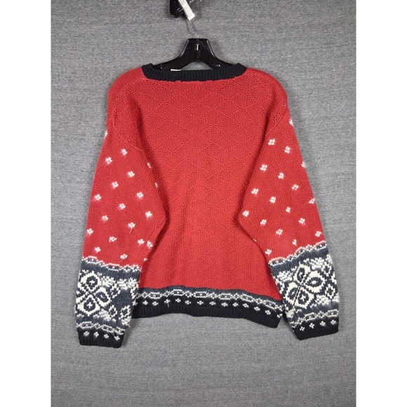 North Crest Womens Sweater Large Red Black Fair Isle Nordic Cardigan Holiday VTG - Picture 10 of 11